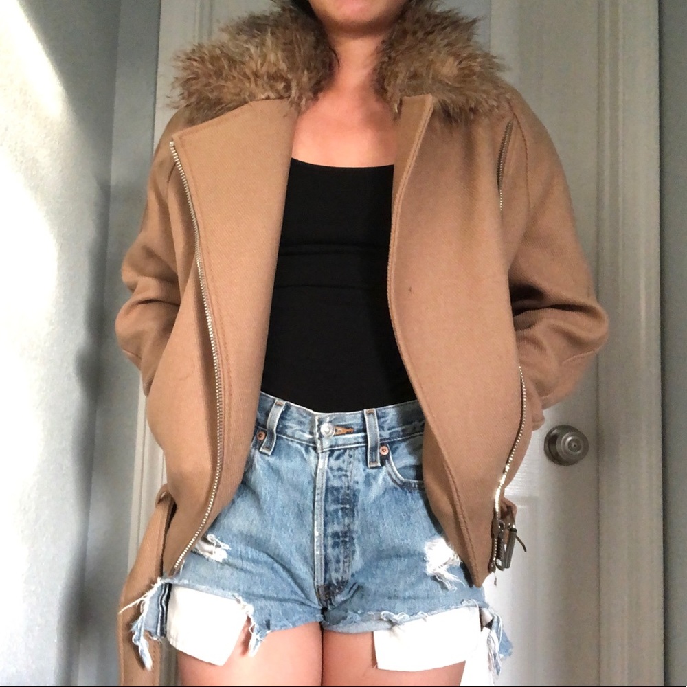 H&M Wool Peacoat with Fur Trim